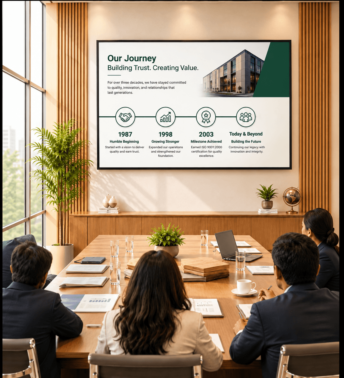 CP Ply boardroom presenting Our Journey — Building Trust. Creating Value.